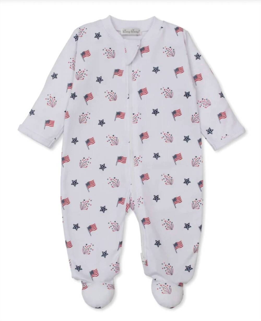 NEW KISSY KISSY kid's star-spangled freedom zippered footies in white